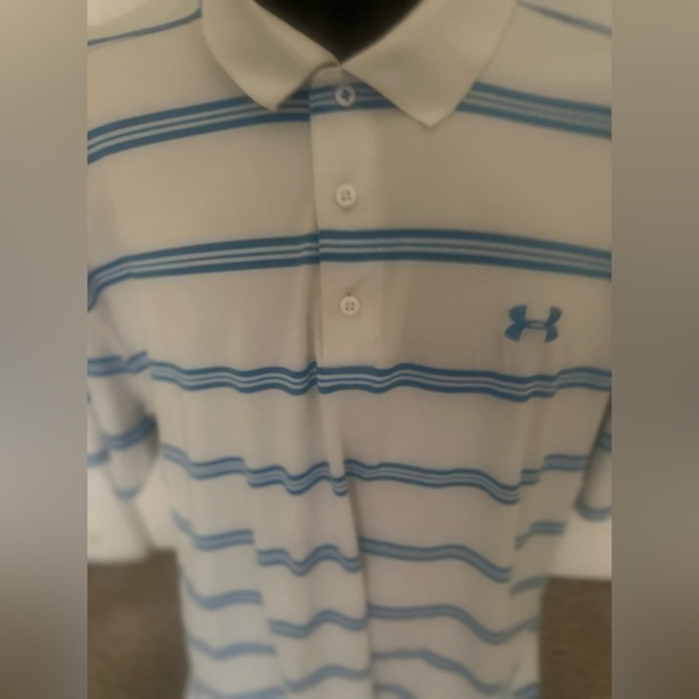 Mean pre own as is UA under armour polo striped white blue polo shirt size 3XL